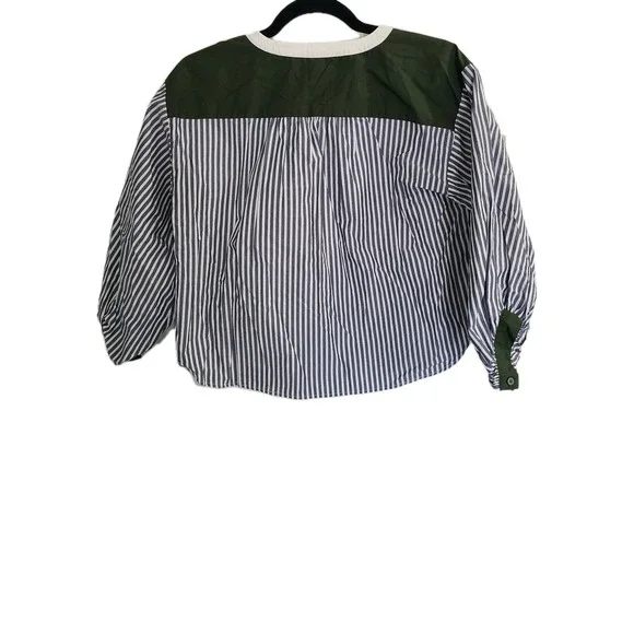 Loft Colorblock Poplin Petite Blouse Top Women's Sz XSP Green/White Casual Cute - Picture 8 of 11